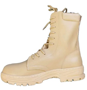Bottes de désert en cuir pleine fleur DFA1224 couleur beige kaki, longues bottes en cuir avec surpiqûres tout autour - Product Image 1
