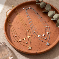 Collier ras du cou multicouche OZE en acier inoxydable, motif trèfle à quatre feuilles, style diamant, avec strass, pour le marché transfrontalier Europe-Amérique