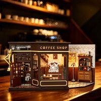 Kit de maison miniature DIY Minihaven, kit de café vintage, modèle en bois avec éclairage LED