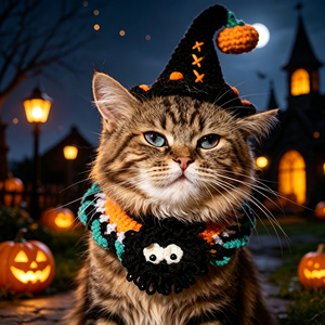Gorro de punto de algodón hecho a mano para gatos y perros de Halloween, decoraciones de calabaza para el Festival de los Fantasmas - Product Image 2
