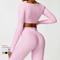 Offre Spéciale de haute qualité soutien-gorge de sport taille haute Leggings ensemble à manches longues vêtements d'entraînement Gym vêtements de sport femmes Fitness vêtements Yoga ensembles