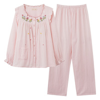 Ensembles de pyjamas décontractés en coton nuage personnalisés pour femmes, chemises de nuit douces à volants imprimées de fleurs pour l'automne et le printemps