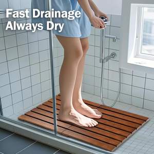 Douche en bois pliable en teck Bain en teck pour salle <span class=keywords><strong>de</strong></span> bain, baignoire, <span class=keywords><strong>spa</strong></span>, sauna, piscine, <span class=keywords><strong>tapis</strong></span> <span class=keywords><strong>de</strong></span> <span class=keywords><strong>sol</strong></span> en bois résistant à l'eau pour intérieur et extérieur - Product Image 3