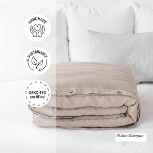 Ensemble de housse de couette en lin Queen de qualité supérieure personnalisé de 3 pièces couettes unies lavées pour hôtels comprenant des couettes douces - Product Image 1