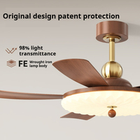 Ventilateur de plafond moderne de 52 pouces LED BLDC télécommande 6 vitesses 5 lames en bois de noyer doré grande lampe pour salon cuisine