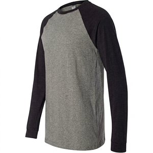 T-shirt décontracté à manches longues pour homme, col rond, manches raglan, 100 % coton, anti-plis, 220 g, manches contrastées, uni, coupe classique - Product Image 1