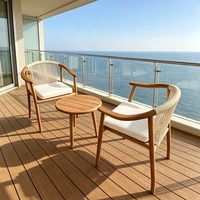 Massives Teakholz Outdoor-Möbelset Balkon Seilgeflecht Freizeitstuhl mit Rundem Kaffeetisch