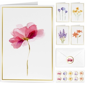 Acquerello pittura floreale bianco biglietti di auguri con buste e adesivi floreali Note biglietti e buste - Product Image 1