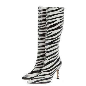 Cute Zebra Print Pointy Toe Women Long Thin High Heels Knee High Boots for Women Fashion Back Zipper <b>Shoes</b> - Product Image 3