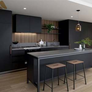Matte Black Finished Lacquer Kitchen <b>Cabinet</b> Modern Kitchen <b>Cabinets</b> Light Luxury Kitchen <b>Cabinets</b> - Product Image 1