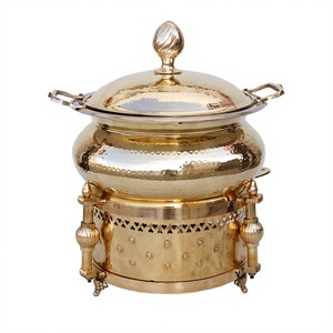 Superbe Collection – Réchaud de Buffet Rond en Laiton Doré avec Chauffage à l'Alcool et Contrôle Manuel pour Hôtels et Restaurants - Product Image 1