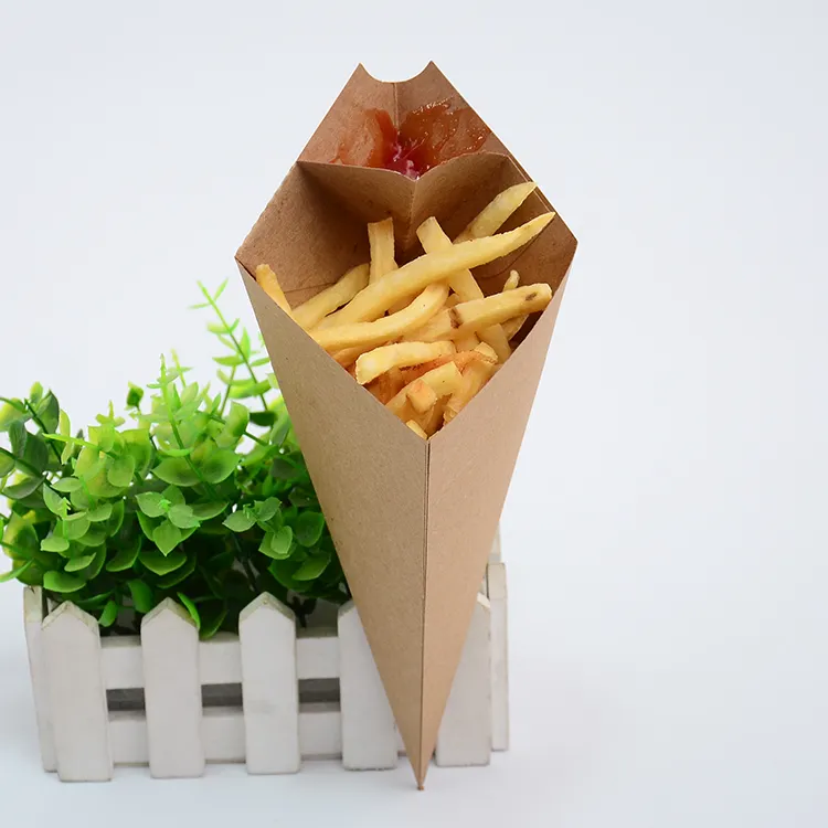 Emballage alimentaire en papier pour frites jetables, portable, avec rainure, personnalisé