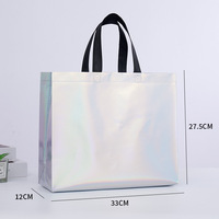 Sacs cadeaux personnalisés colorés pour les fêtes, en tissu non tissé avec revêtement holographique, poignées noires, logo personnalisé, vêtements écologiques promotionnels
