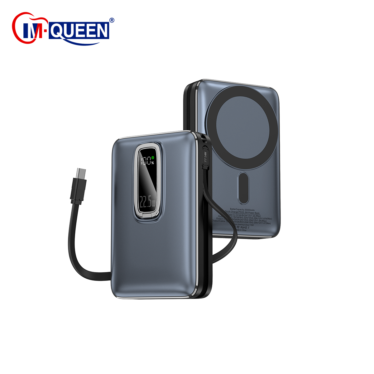 Custom Magnetic Charging 20000mAh Metal Stand Built In Charging Cable Type C Input Pd22.5w For Earbuds Smartwatch Power Bank