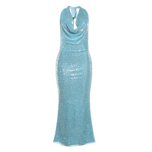 Abito Lungo da <span class=keywords><strong>Donna</strong></span> con Collo all'Americana e Paillettes - Vestito Formale con Schiena Scoperta Sehe Fashion - Product Image 5