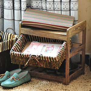 Factory Footstool Shoe Changing <strong>Bench</strong> <strong>with</strong> Rattan <strong>Basket</strong> - Product Image 3