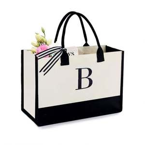 Hot Work Beach Wedding Ladies Double Stitched 13 Oz Embroidered <b>Initial</b> Canvas <b>Tote</b> <b>Bags</b> With Pockets and Zipper - Product Image 1