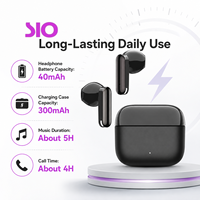 Écouteurs sans fil V6.0 2,4 GHz, portée de 10 mètres, 40 mAh, 300 mAh, type C, charge en 1,5 h, 4 h d'appel, 5 h de musique, noirs