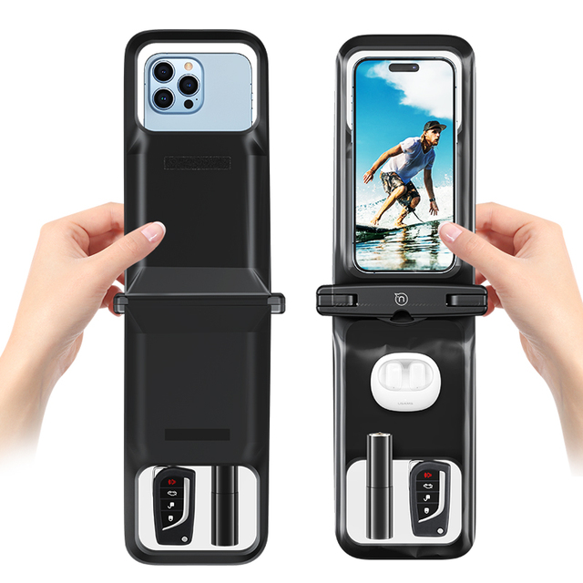 USAMS Summer Beach Multifunctional PVC Waterproof Bag Phone Pouch Sealed Double Pouch Waterproof Phone Bag for Diving Floating