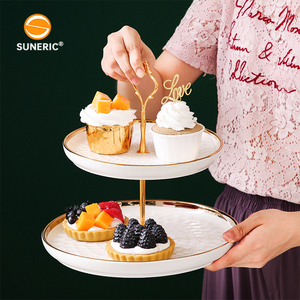 3 Tier Fruit Plate Rack <strong>Tray</strong> Sets Hotel Wedding Cake Stand Ceramic <strong>Dessert</strong> Display Stand for Cupcake Tart - Product Image 2