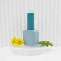 Flacon de vernis à ongles en gel, nouveau design, en verre, avec bouchon et pinceau, 10 ml, carré, bleu givré, contenant de gel personnalisé