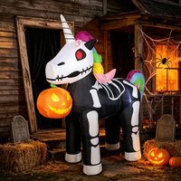 Licorne squelette colorée personnalisée en usine avec citrouille et éclairage LED, modèle gonflable d'Halloween de 1,5 m pour jardin effrayant