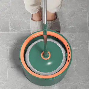 Green Round Bucket Mop Water Absorbing Flat Mop Clean Water Separation Without Hand Washing Mop