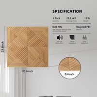 Panneau acoustique auto-adhésif en PET 600x600x9mm, motif bois rainuré 3D, insonorisant, pour mur et plafond, chambre, studio, bureau, DIY