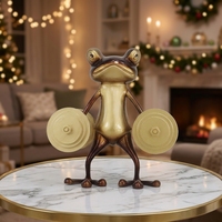Sculpture de grenouille haltérophile amusante, style rétro, ton bronze, accessoires de bureau en métal artistique de luxe, figurine décorative pour la maison