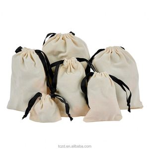 Customizable Logo 100% Cotton Drawstring Pocket Storage Bag for Jewelry Natural Breathable Grain <b>Rings</b> Print Tea Recyclable - Product Image 1