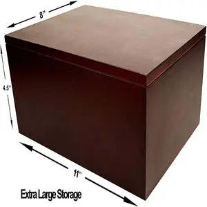 Caixa de armazenamento de madeira para casa, caixa grande de armazenamento de madeira-marrom escuro com tampa