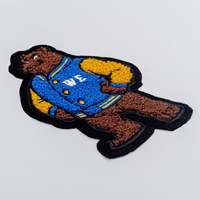 Jual besar Logo kustom handuk bordir Chenille Bear hewan Patch besi pada tekanan panas kustom Chenille patch untuk kain