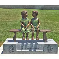 Escultura de Metal para exteriores, estatua de bronce antiguo para niños, sentado en banco, tamaño real, jardín