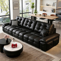 Canapé-lit moderne intelligent électrique rétractable en cuir PU noir, style italien de luxe léger, dossier haut, assise profonde, pour salon