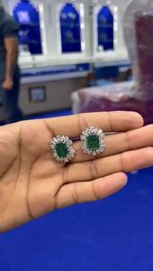 6.00CT <b>Emerald</b> Pear Cut Lab Grown Diamond <b>Stud</b> <b>Earrings</b> 14K Yellow Gold IGI Certified Gold Bridal Wedding Anniversary Party Fine - Product Image 5