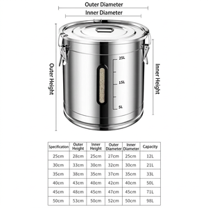 DSF76 Stainless Steel Food Storage Container 15L With Measurement <b>Window</b> And Clamp Lid Reusable For Kitchen Use - Product Image 6