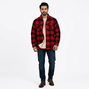 Veste en toile pour homme, doublée en sherpa, matelassée, à manches longues, à carreaux, fermeture éclair sur le devant, à capuche, col montant, imperméable, patchwork - Product Image 1
