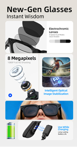 نظارات ذكية G300C موديل <span class=keywords><strong>2026</strong></span> الأحدث بكاميرا 800 واط بكسل وفيديو 1080P ومساعد ذكاء اصطناعي ChatGPT ومكبر صوت للترجمة ومغناطيسية - Product Image 5