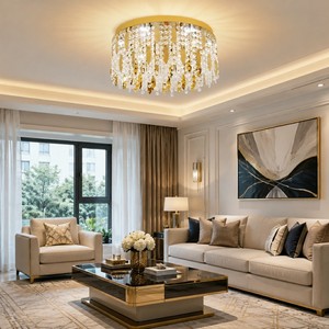 Luminaires de plafond LED modernes en cristal doré rond, en acier inoxydable doré de luxe, changeant de couleur (3 couleurs), pour chambre à coucher - Product Image 2