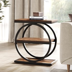 Table d'appoint moderne en <span class=keywords><strong>bois</strong></span> massif avec 3 étagères de rangement, design étroit, structure en métal noir, écologique, pour salon <span class=keywords><strong>et</strong></span> chambre à coucher - Product Image 3