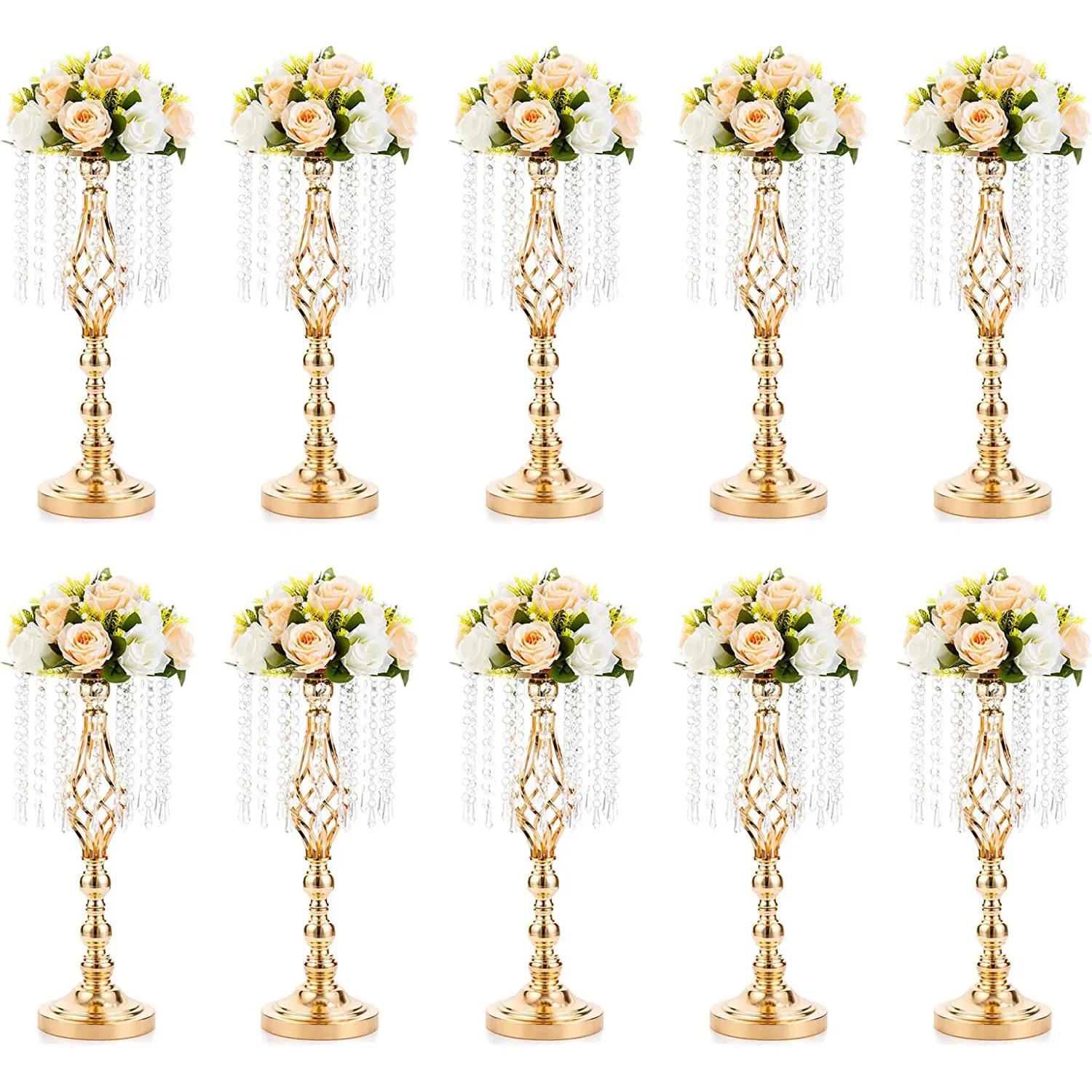 Nicro Hochzeits feier Tisch dekoration Luxus Metall Blumen regal Stand Blumen rahmen mit Kristall kette für Hotel Home Decoration