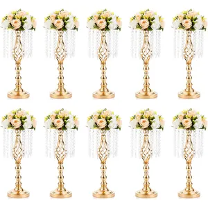 Nicro Wedding Party Table Centerpieces Luxury Metal Flower Rack Stand Flower Frame With Crystal Chain For Hotel Home Decoration