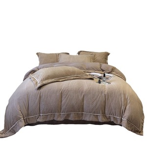 Parure de lit en molleton de lait 260g, tissage sergé, couleur unie, quatre pièces, chaude, épaissie, motif sculpté, style taïwanais - Product Image 5