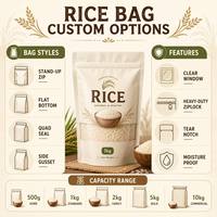 Sac à riz personnalisé en Mylar mat 1kg, pochette refermable à fond plat, emballage alimentaire en feuille d'aluminium pour céréales en vrac