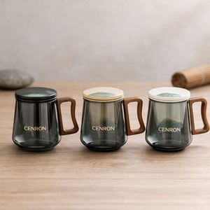 Tasse à thé en verre borosilicate résistant à la chaleur avec infuseur, couvercle, poignée en bois, logo personnalisé, couleur personnalisée, coffret cadeau exquis + sac pratique - Product Image 4
