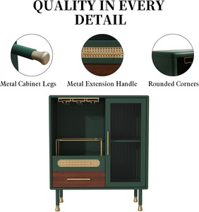 Nhà Máy Hiện Đại Bằng Gỗ Màu Xanh Lá Cây Tủ Rượu Cà Phê Tủ Thanh Với Rượu Vang Giá Kính Và Ngăn Kéo Với Kéo Ra Lưu Trữ Rượu Vang - Product Image 3