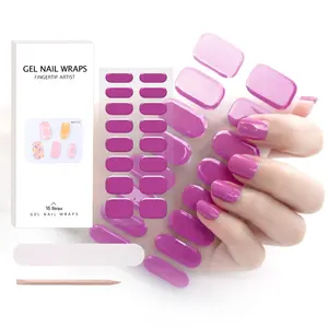 Custom Logo Solid Color Thick Semi Cured Gel Nail Sticker UV Lamp Led With Package Gel Nail Wraps French Pink Samples