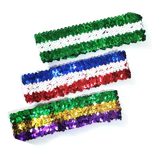Wholesale Stretch Sparkly 2inch Mardi gras St. Patrick's Day Elastic Sequin Headbands for Girls Women