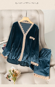 Conjunto de <span class=keywords><strong>pijamas</strong></span> clásicos de terciopelo de lujo para mujer, <span class=keywords><strong>Pijamas</strong></span> largos de invierno con costuras de encaje XL, ropa de dormir clásica de lujo de invierno con costuras de encaje XL - Product Image 5