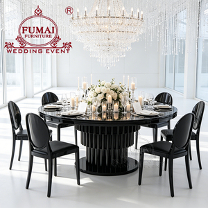 Modern Hotel Furniture <b>Outdoor</b> Banquet Reception Black Iron Metal Base <b>Round</b> Dining <b>Table</b> With MDF - Product Image 1
